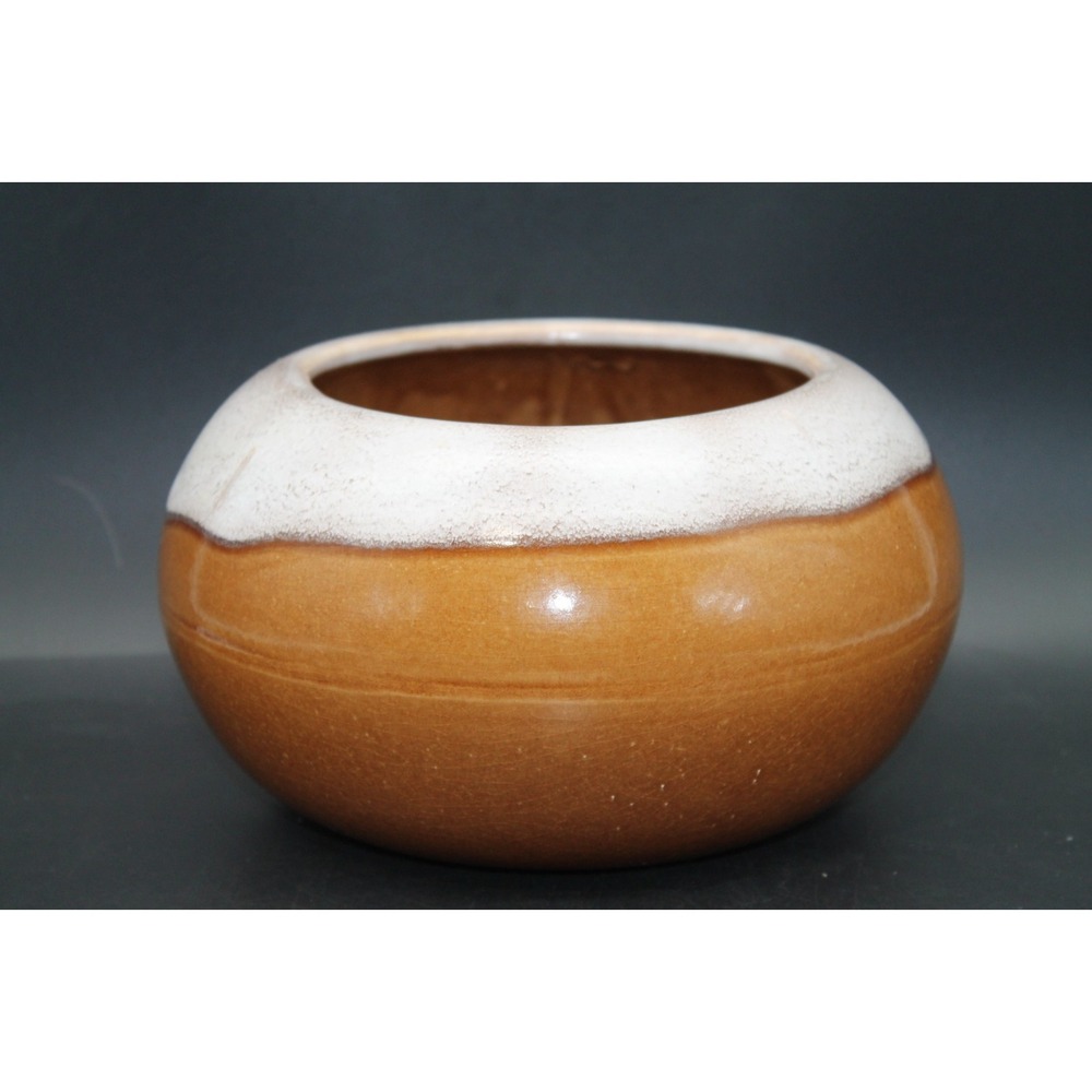 Vintage Studio Art Pottery Vase Brown White Drip Glaze Signed 8" Hand Thrown